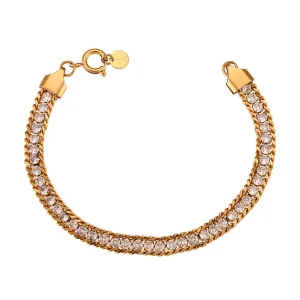 Gold-Tone Stainless Steel Chain Bracelet with Sparkling Stone Inlay