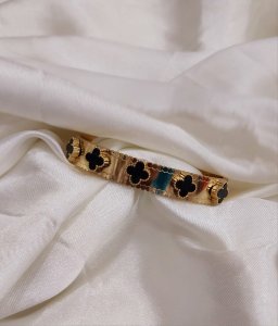 Gold-Tone Stainless Steel Clover Bangle Bracelet for Women