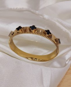 Gold-Tone Stainless Steel Clover Bangle Bracelet for Women