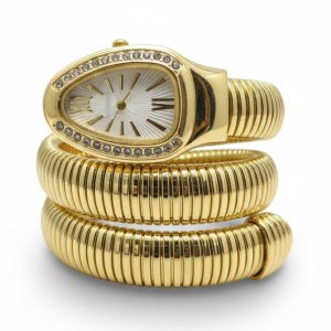 Gold Stainless Steel Snake Wrap Bracelet Watch